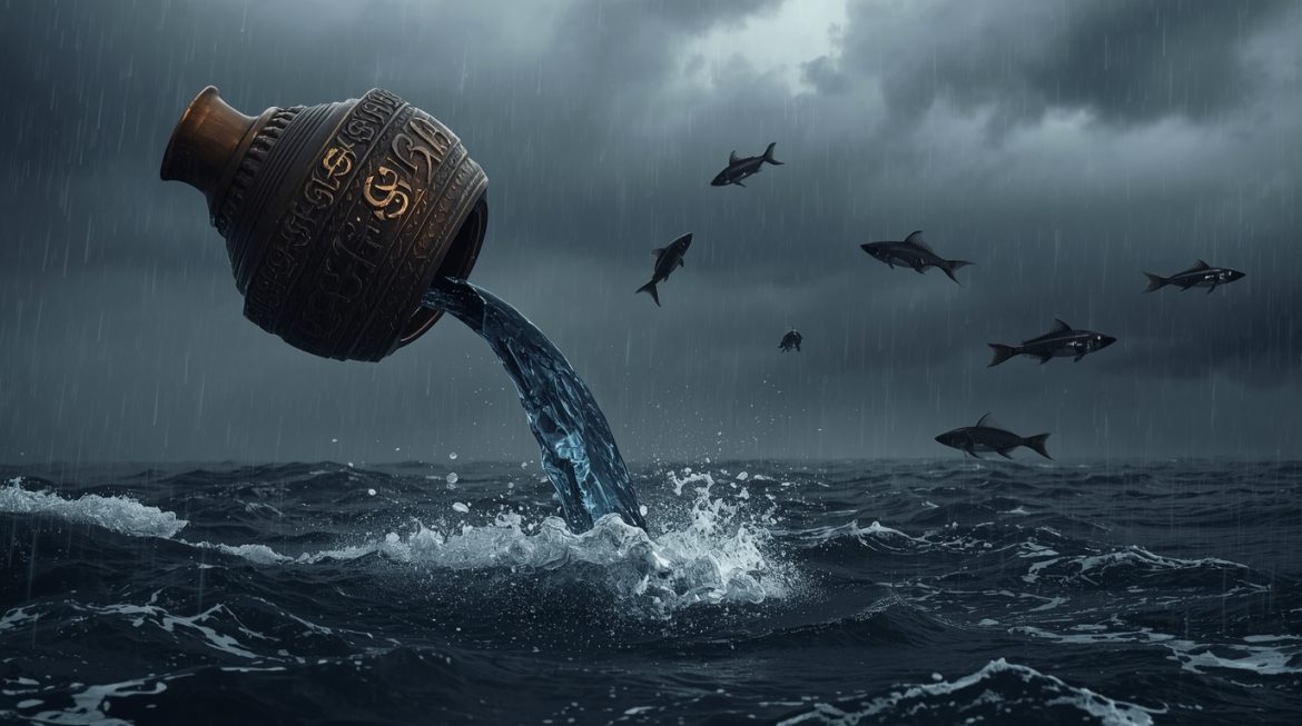 Накшатра Пурва Ашадха — священные воды Апас в ведической астрологии, веер и цветы Ашоки у реки